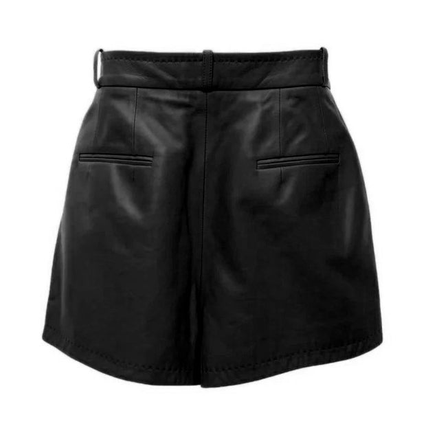 Black Lambskin Women Shorts