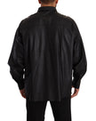Black Leather Button Down Men Collared Jacket