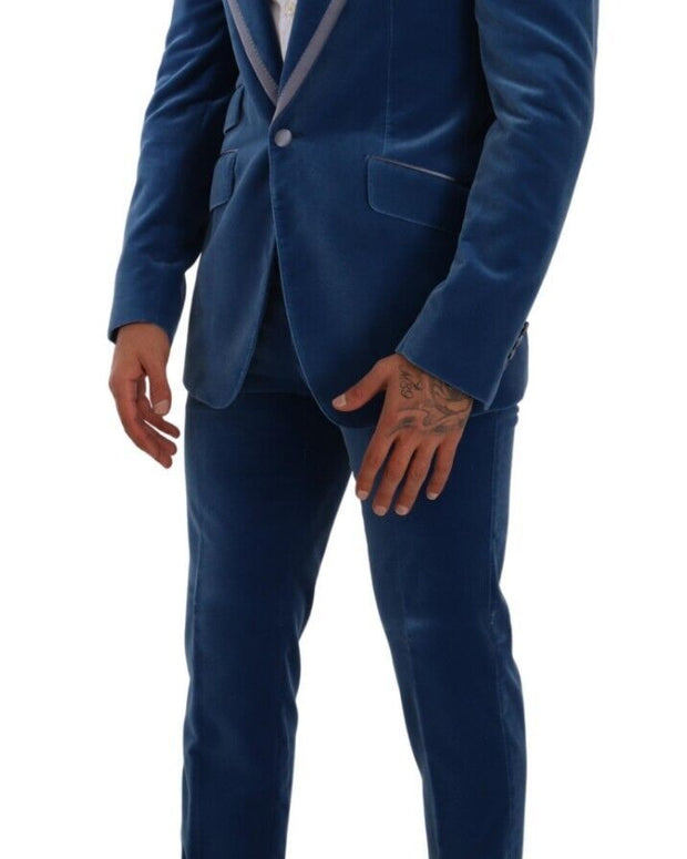 Blue SICILIA Velvet Slim Fit 2 Piece Suit