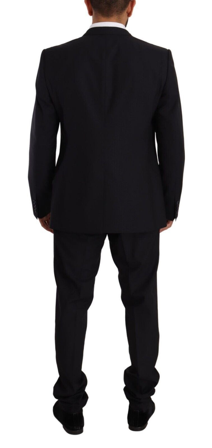 Elegant Navy Slim Fit Wool Silk Two-Piece Suit