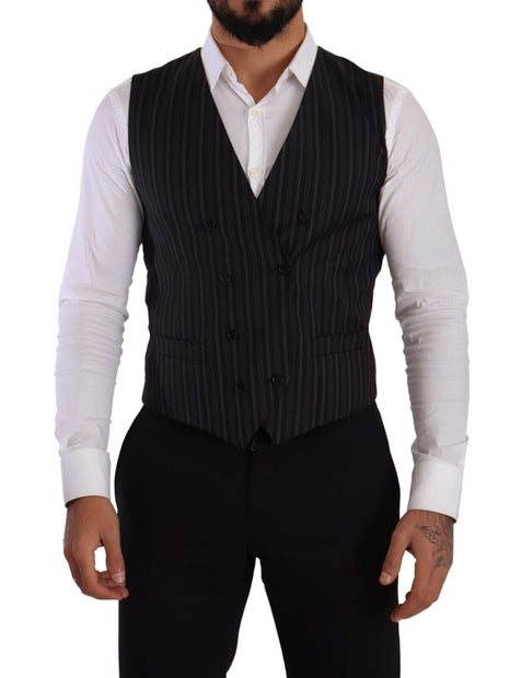 Elegant Striped Double-Breasted Dress Vest