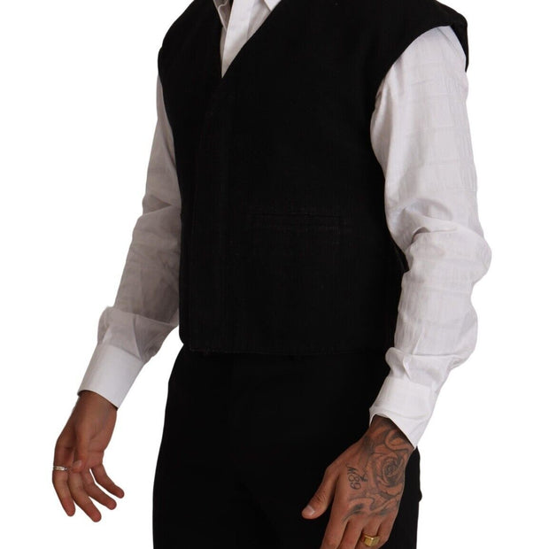 Elegant Black Wool Cotton Dress Vest