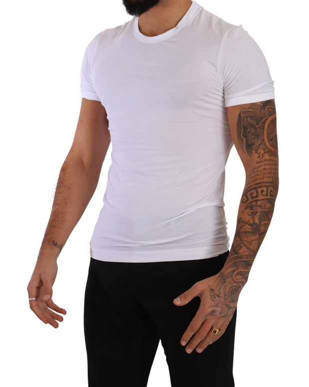 White Round Neck Cotton Stretch T-shirt Underwear