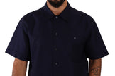 Navy Blue Button Down Short Sleeves Shirt