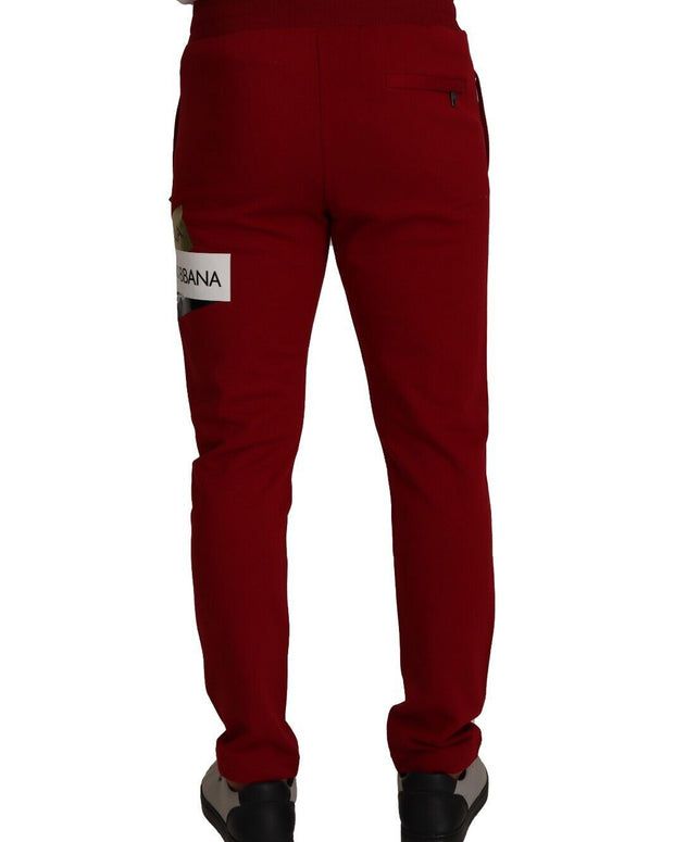 Red Cotton Logo Patch Sweatpants Jogging Pants