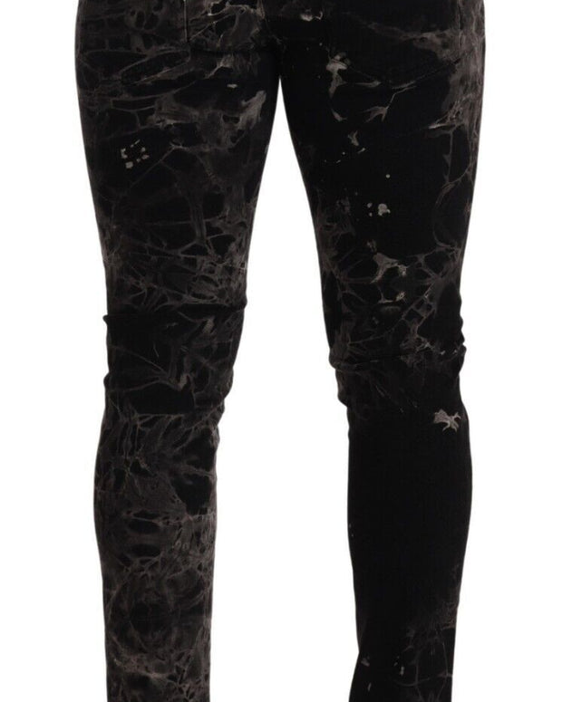 Black Patterned Skinny Slim Fit Jeans
