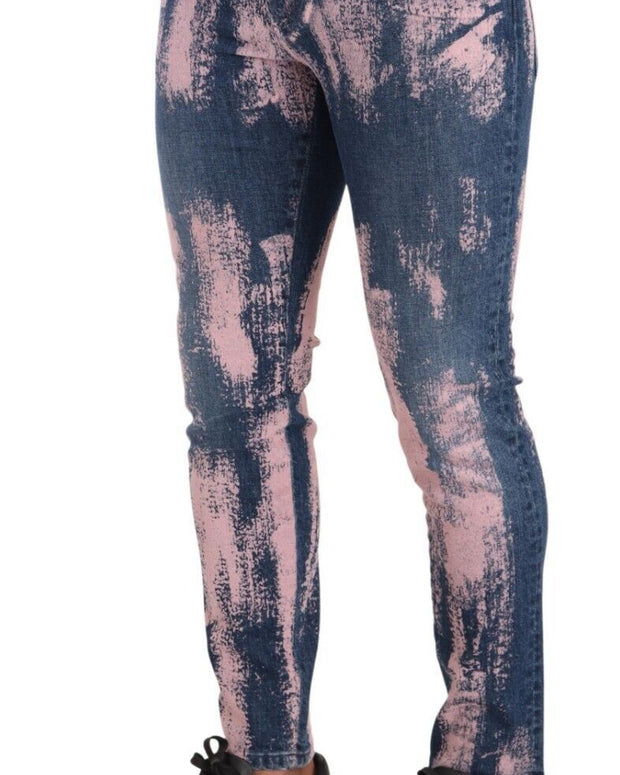 Blue Pink Tie Dye Cotton Skinny Denim Jeans