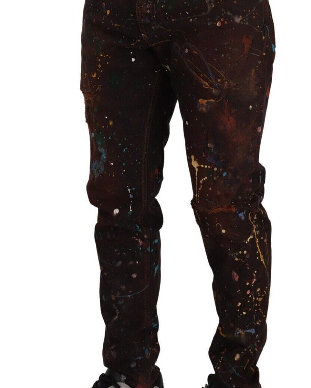 Brown Splash Color Cotton Regular Denim Jeans