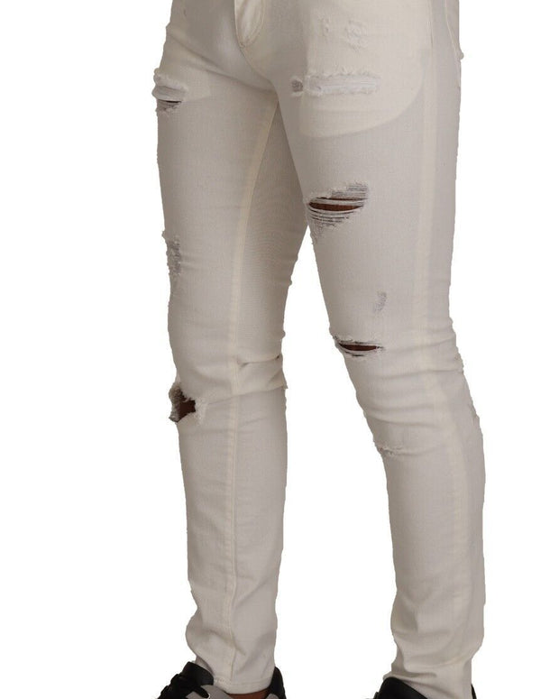 White Tattered Skinny Cotton Men Denim Jeans