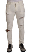 White Tattered Skinny Cotton Men Denim Jeans