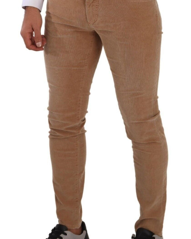 Brown Corduroy Cotton Skinny Slim Fit Jeans