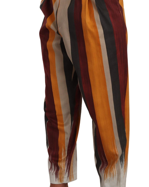 Multicolor Striped Cotton Tapered Trouser Pants