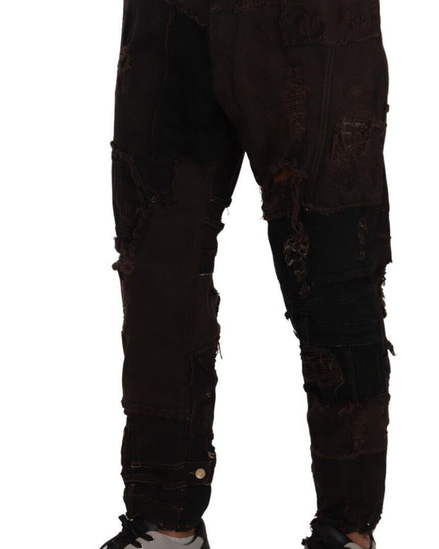 Brown Cotton Distressed Regular Denim Jeans