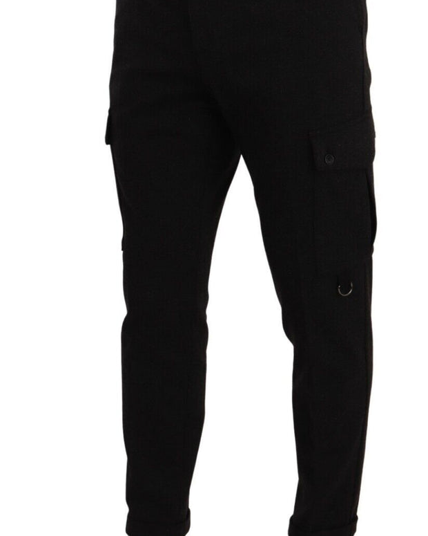Black Viscose Cargo Skinny Men Trouser Pants