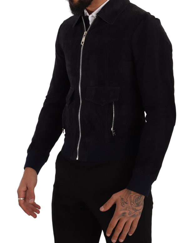 Blue Suede Lambskin Leather Coat Jacket