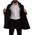 Black Denim Hooded Parka Coat Winter Jacket
