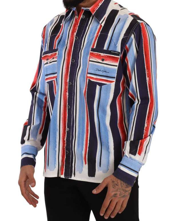 Red Striped Long Sleeve Cotton Shirt Blue