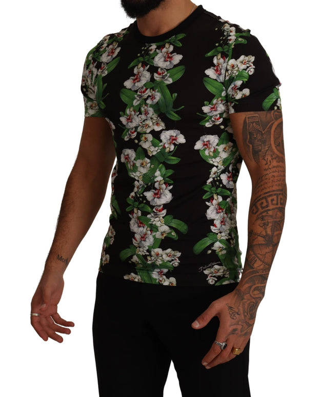 Black Floral Print Crewneck T-shirt