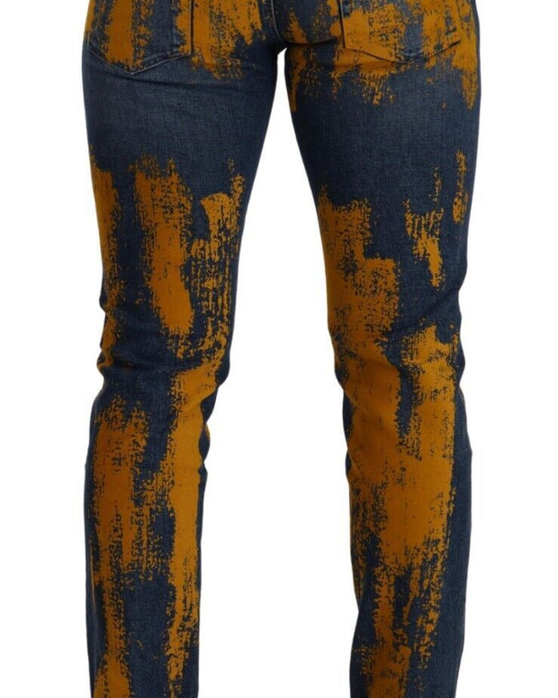 Blue Yellow Dye Cotton Skinny Men Denim Jeans