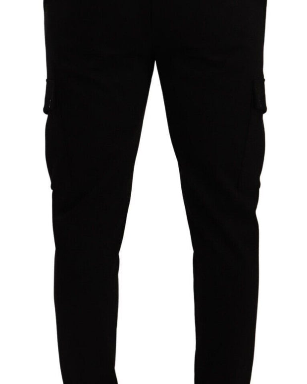 Black Viscose Skinny Cargo Trouser Pants