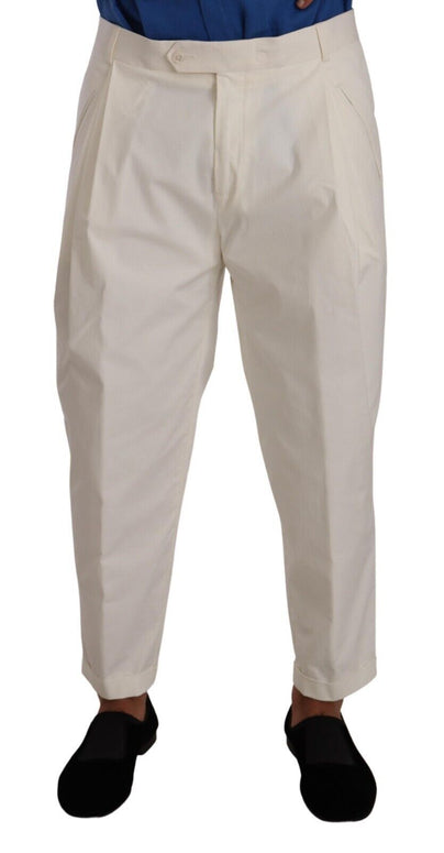 White Cotton Tapered Men Trouser Dress Pants