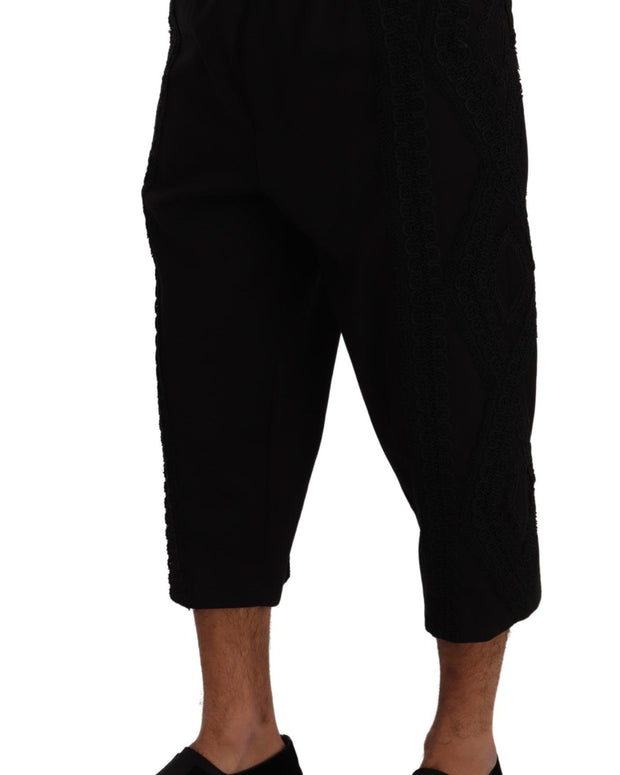 Black Cotton Torero Cropped Short Trouser Pants