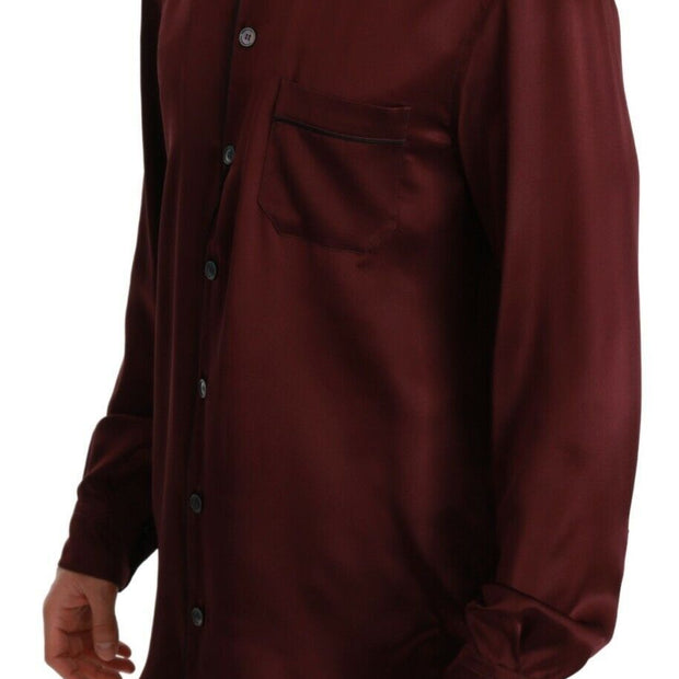 Bordeaux Silk Pajama-Inspired Shirt