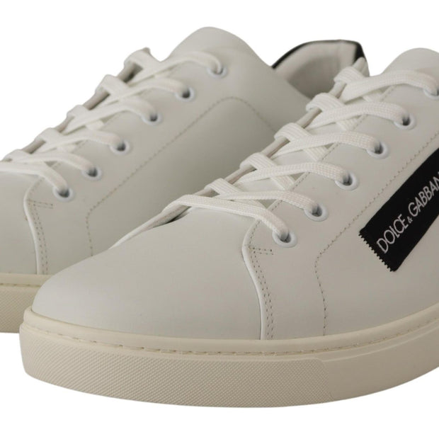 Elegant White Leather Low Top Sneakers