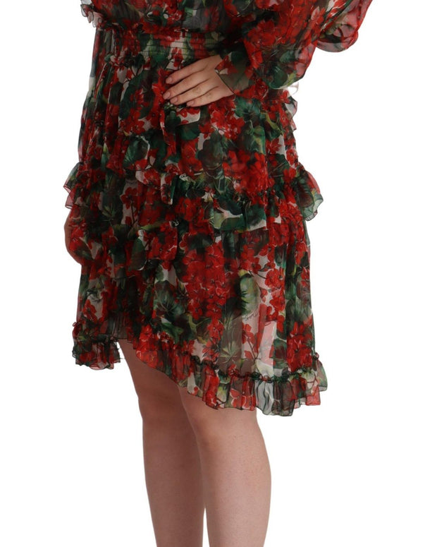 Multicolor Red Floral Silk Long Maxi Dress