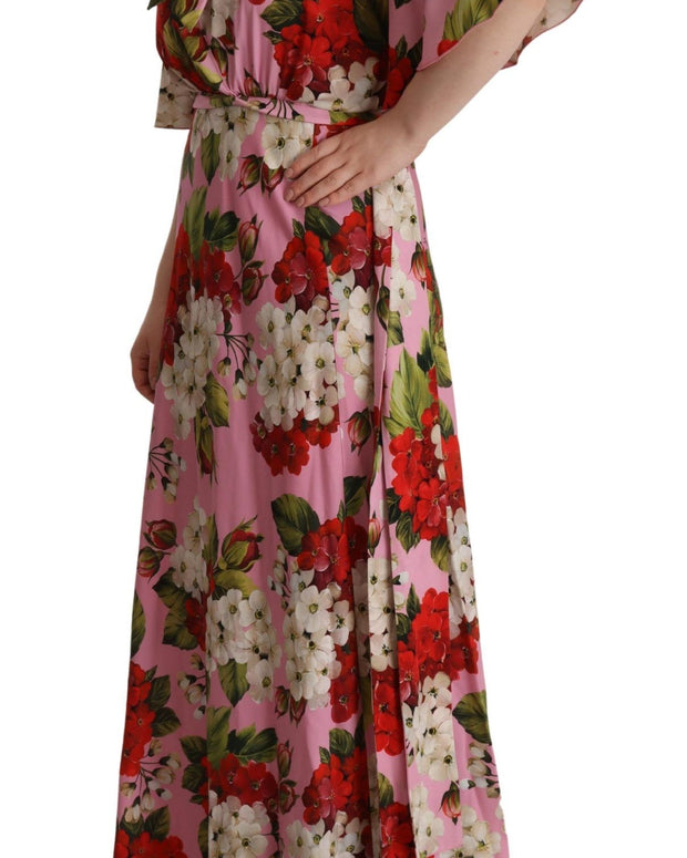 Pink Floral Silk Stretch Gown Maxi Dress