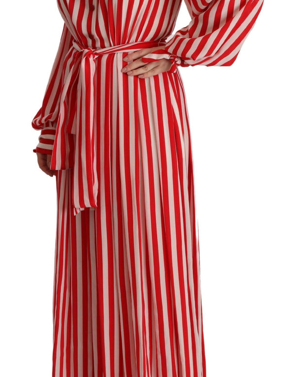 White Red Silk A-Line Shift Gown Dress