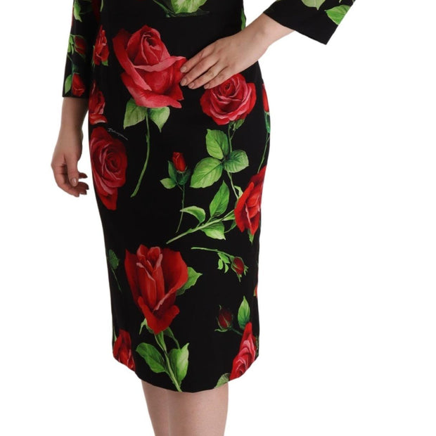 Elegant Floral Print Silk Sheath Dress