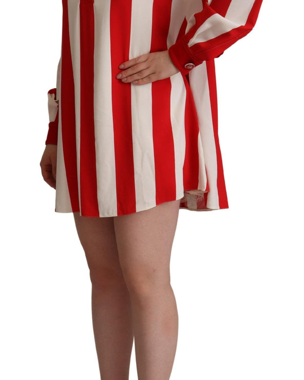 White Red Stretch Mini Shirt Gown Dress