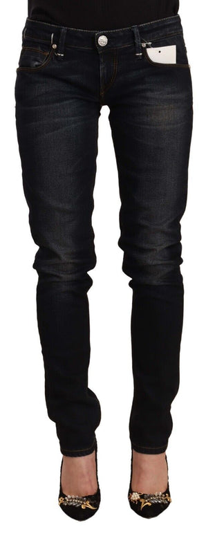 Black Washed Cotton Low Waist Slim Fit Denim Jeans