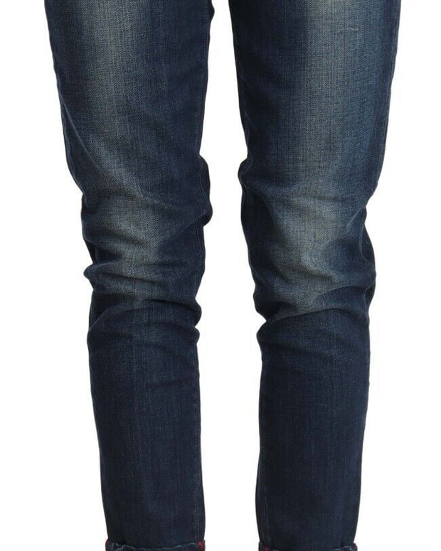 Blue Washed Low Waist Skinny Denim Folded Hem Jeans