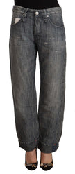 Chic Gray Straight Cut Ramie-Cotton Jeans