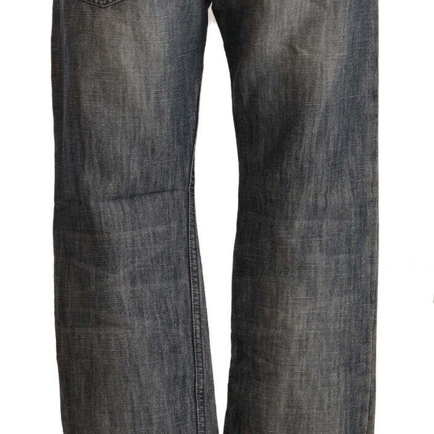 Chic Gray Straight Cut Ramie-Cotton Jeans