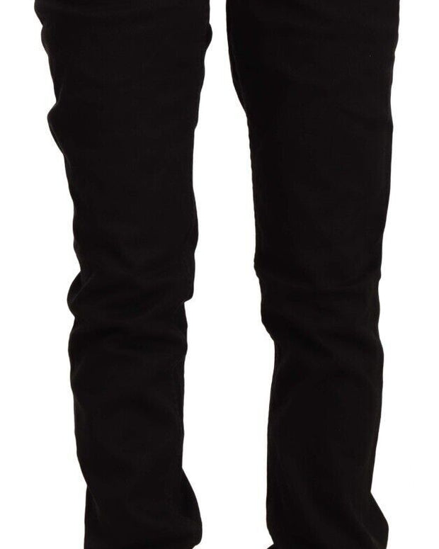 Black Low Waist Cotton Stretch Denim Skinny Jeans