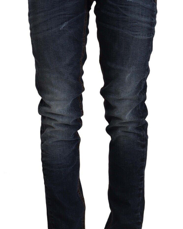Blue Washed Cotton Mid Waist Skinny Denim Jeans