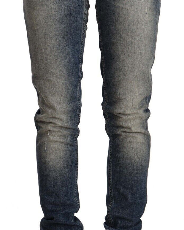 Blue Washed Cotton Mid Waist Skinny Denim Jeans