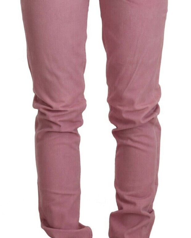Pink Cotton Slim Fit Women Denim Skinny Jeans