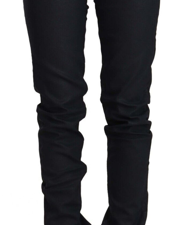 Black Cotton Low Waist Slim Fit Denim Jeans