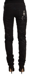 Black Mid Waist Embellished Skinny Jeans