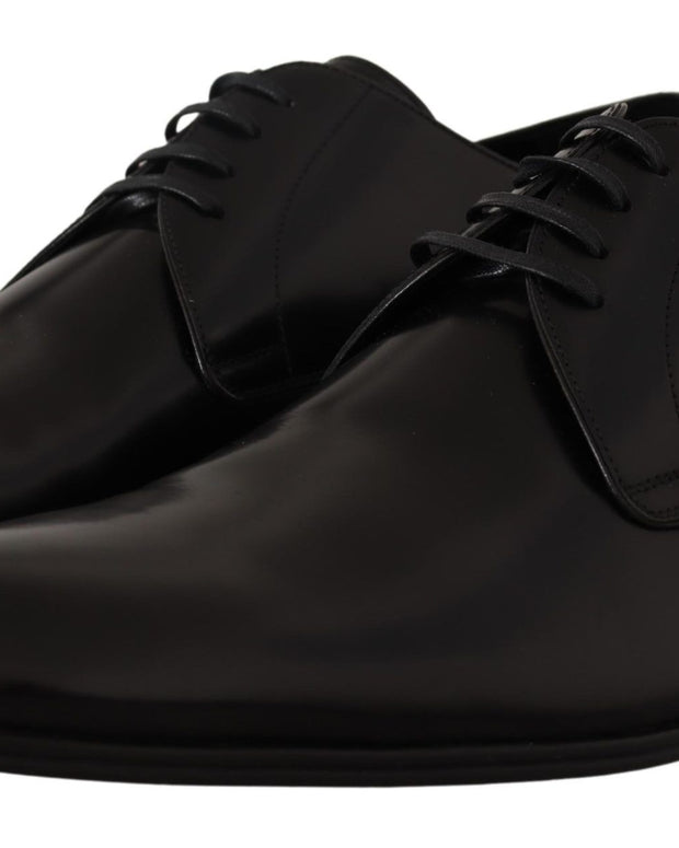Black Leather Lace Up Formal Derby Shoes