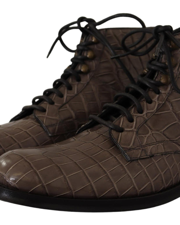 Gray Crocodile Leather Derby Boots