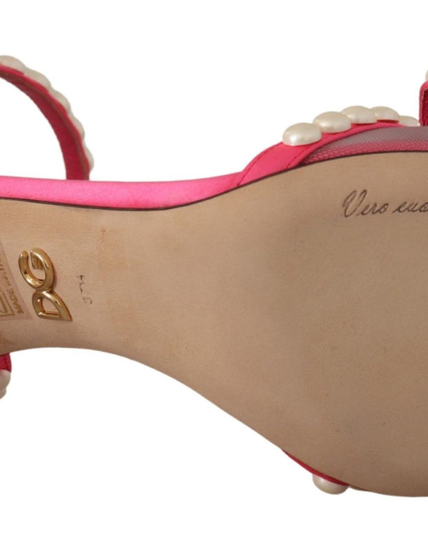 Pink Satin White Pearl Crystals Heels Shoes