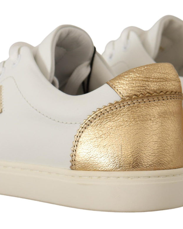 White Gold Leather Low Top Sneakers
