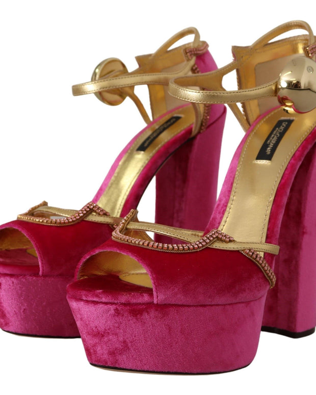 Pink Velvet Crystal Ankle Strap Sandals Shoes