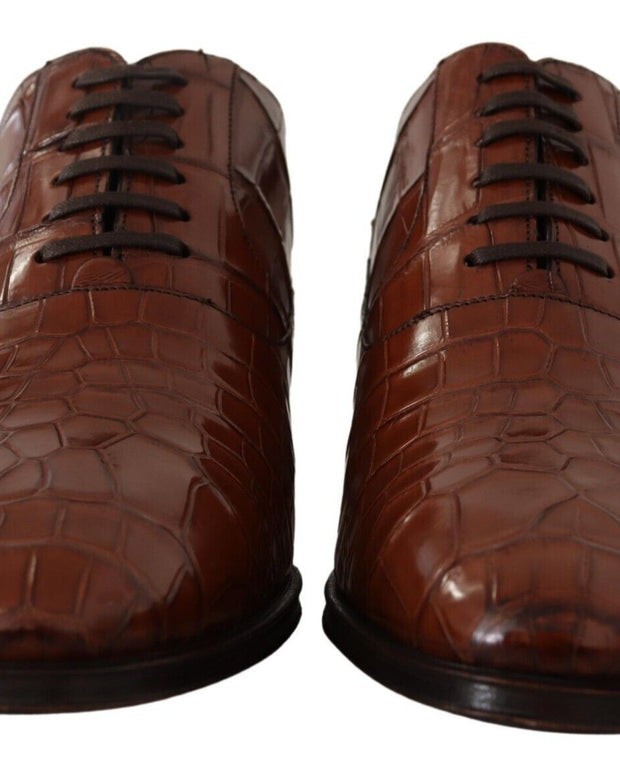 Brown Crocodile Leather Mens Formal Derby Shoes