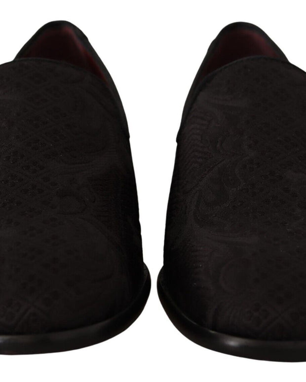 Black Floral Brocade Slippers Loafers Shoes